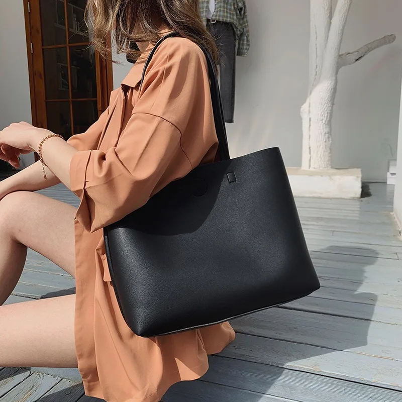 Women's PU Leather Tote Bag Large Capacity Versatile Handbag Crossbody Bag For Simple Shoulder Messenger Bag