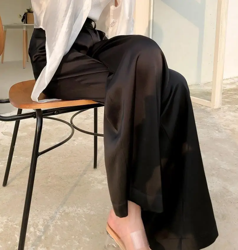 Wide leg pants elastic waist women's summer high waist drape suit straight new pants