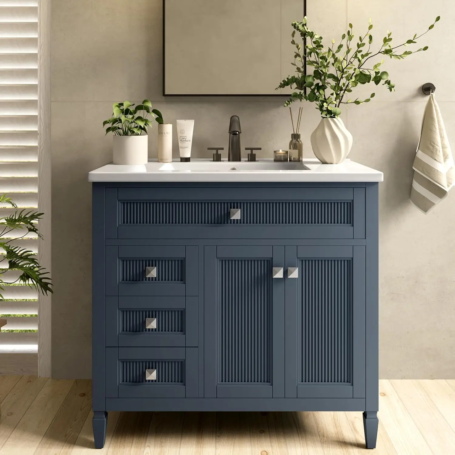 

36in Wood Vanity w/ Nano Clean Sink Soft Close 2 Door 2 Drawer Shelf Easy Assembly, Customized