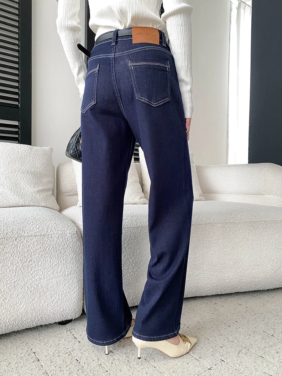 Autumn women's casual solid color high waist narrow version straight leg long jeans