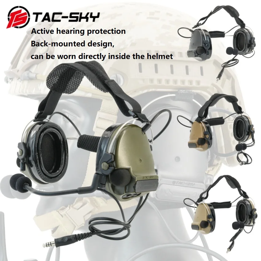 TAC-SKY Tactical Back Headband TSCIII Shooting Headphones Walkie-talkie Ear Protection Noise Reduction Airsoft Headset & U94 Ptt