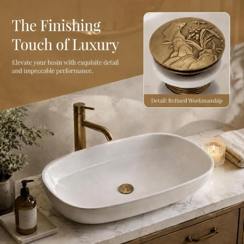 Brass Push Bounce Drain Stopper with Overflow Fits 41-50mm / 1.61-1.97in Sink Opening Diameter Push Bounce Sink Drain