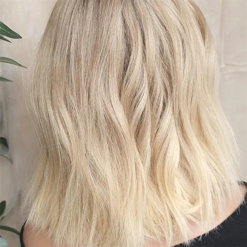 Perruque Bob Lace Front Wig Synthétique à Mèches Blondes Ombré, Cheveux Courts Naturels Ondulés, 13x4, pour Femme