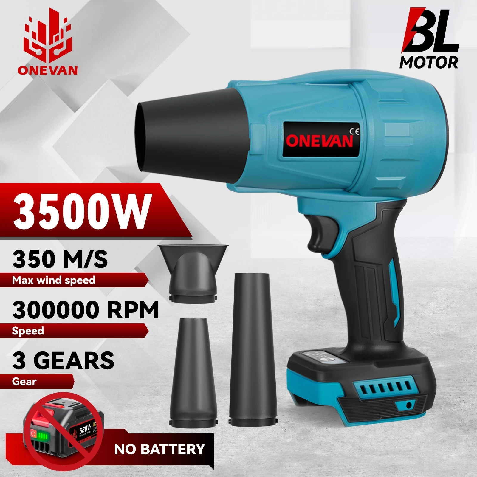

ONEVAN 3500W Brushless Electric Air Blowers 300000RPM Handheld Cordless Leaf Blower Dust Blowing Tools For Makita Battery Pin