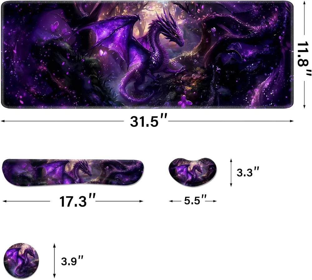 Anime Dragon Large Desk Pad with Keyboard & Mouse Wrist Rest, Non-Slip Office Mat 31.5x11.8in - view 4