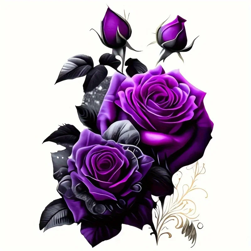 Glossy Purple Rose Vinyl Sticker, Durable Self-Adhesive Floral Decal, Multipurpose Ornament for Vehicle, Laptop and Water Bottle