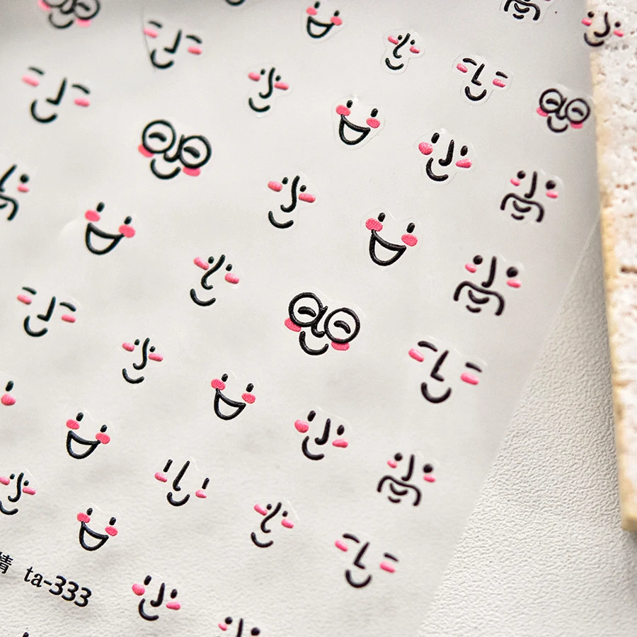 Cute Graffiti Eyes Nose Mouth Facial Features Happy Lines Soft Embossed Reliefs Self Adhesive Nail Art Sticker 3D Manicure Decal