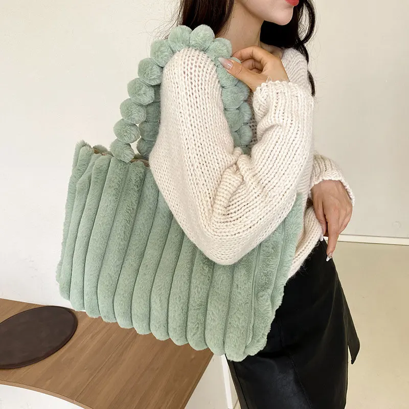 1 PC Large Capacity Handbag Retro Large Capacity Tote Bag Autumn and Winter Solid Color Fashion Handbag Student Simple Commuter