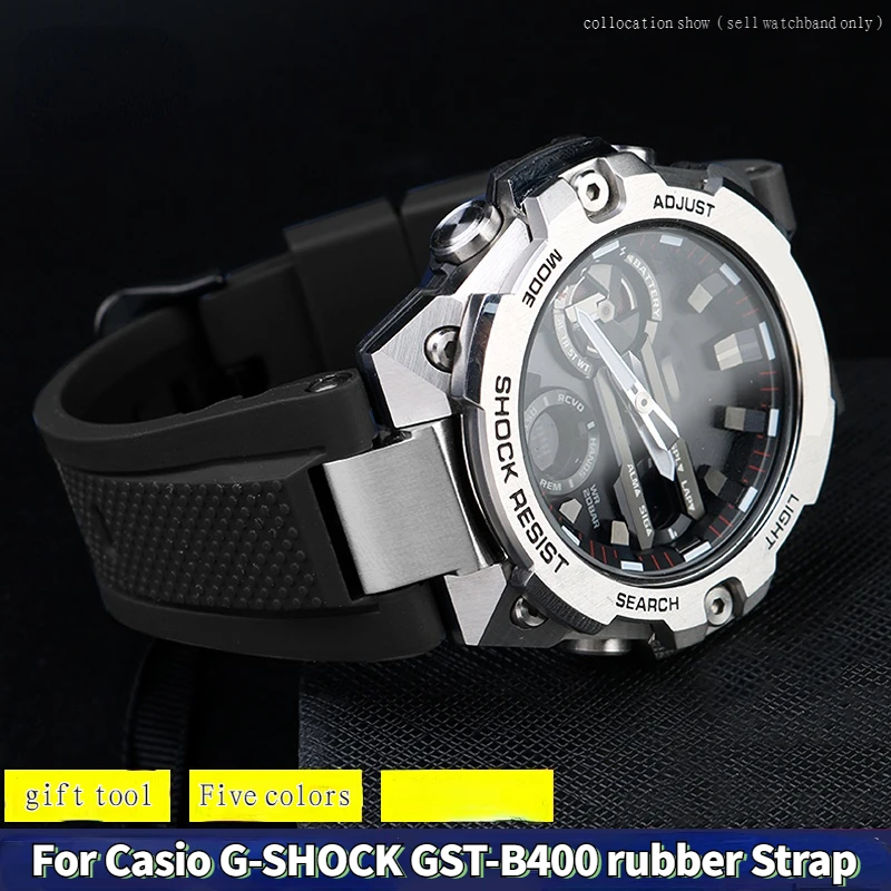 

Convex Silicone Watchband For Casio Steel Heart Watch GST-B400 GST-B400BD Modified rubber Strap 14mm Red blue orange Bracelet