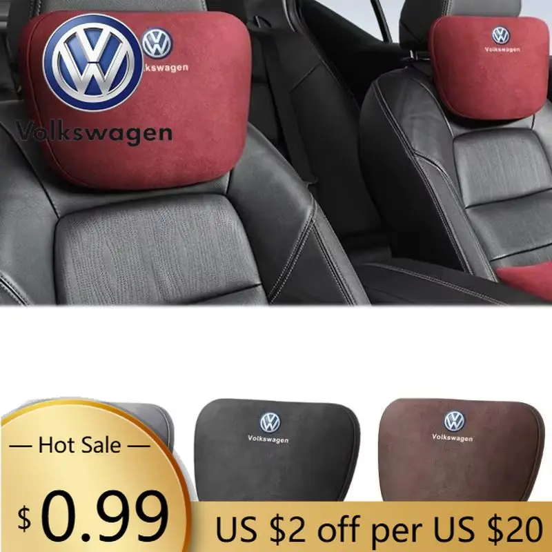 

Подушка-подголовник из замши для Volkswagen (VW) с ремнем для поддержки шеи, для моделей Passat, Santana, Touareg, Tiguan, Golf, Bora
