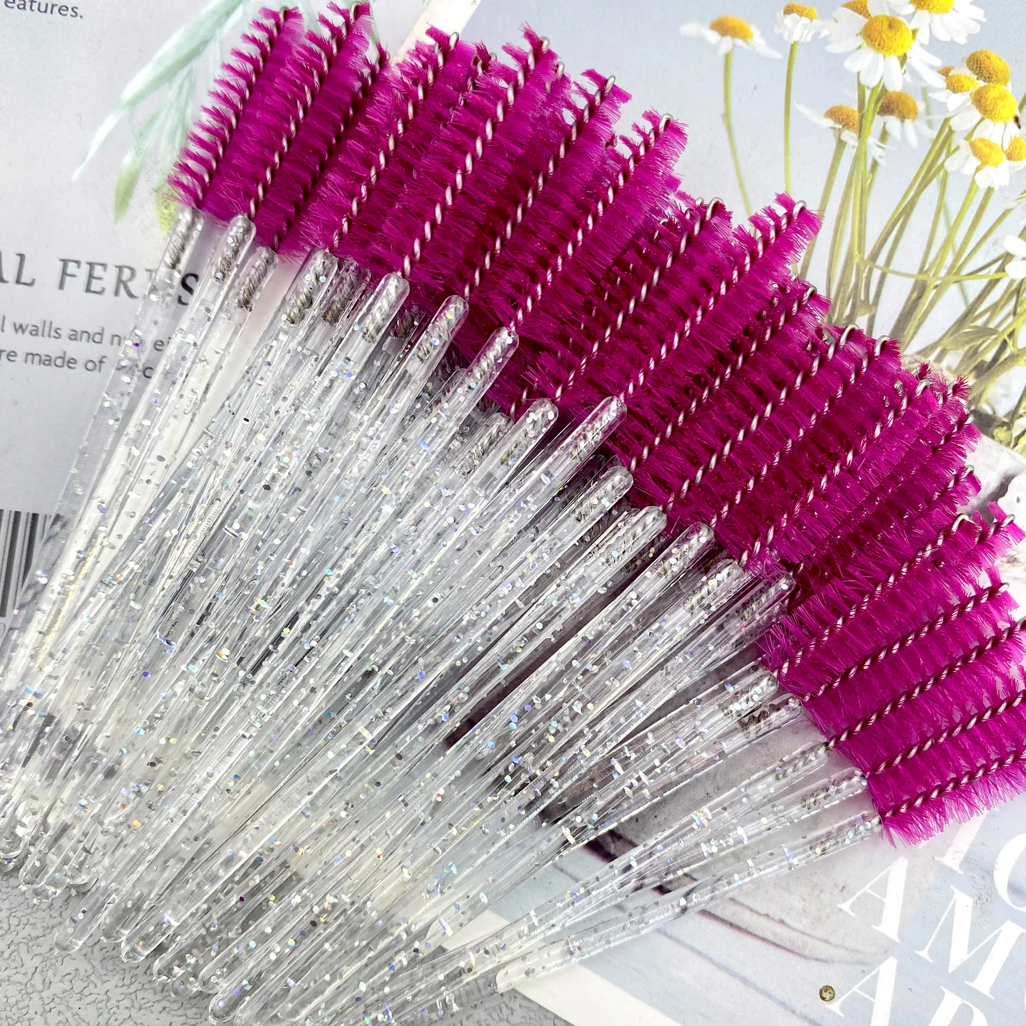 50 Stuks Make-Up Kwasten Wegwerp Kristal Wenkbrauw Borstel Diamant Handvat Mascara Wand Applicator Wimpers Wimper Extension Gereedschap
