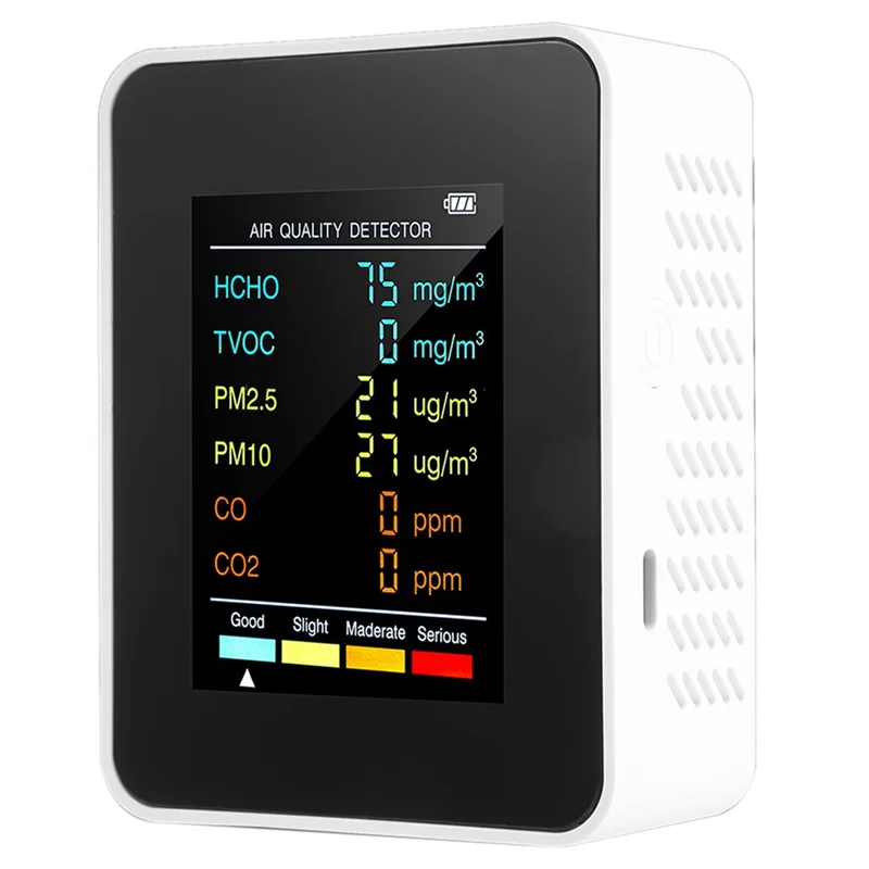 

ABGB-3X 6 In 1 PM2.5 PM10 HCHO TVOC CO CO2 Air Quality Detector CO CO2 Formaldehyde Monitor Home Air Quality Tester,White