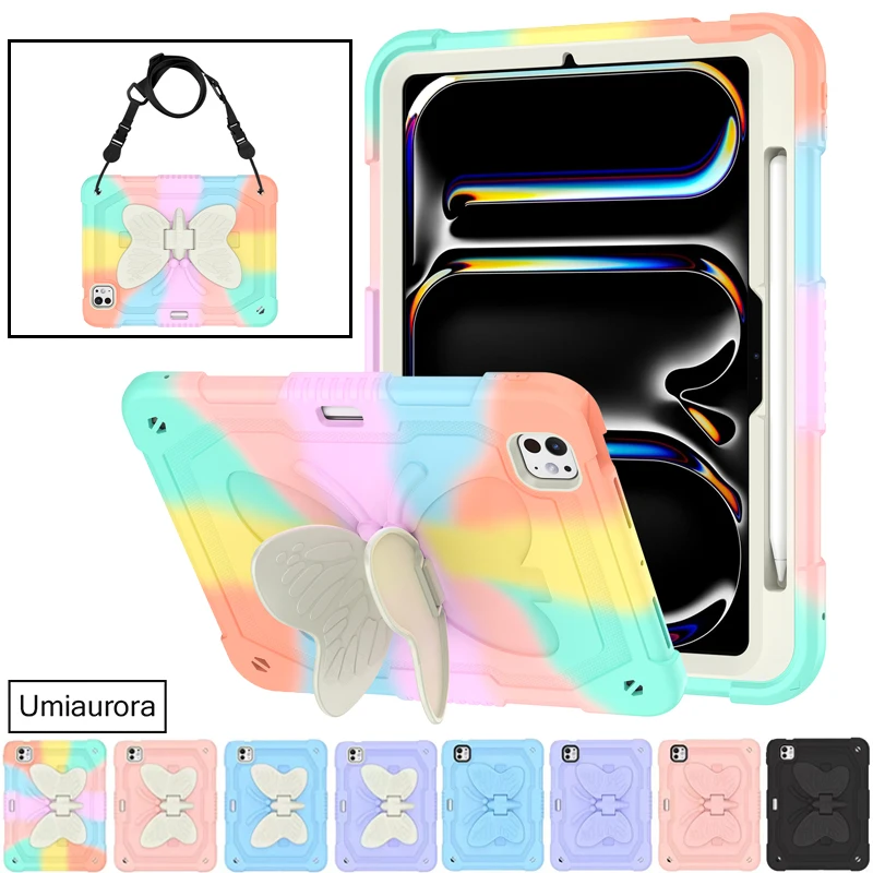 

For IPad Air 4 5 10.9 Mini 8.3" A17 Pro 11 inch M4 M3 M2 Full Body 3D Butterfly Kickstand Tablet Case Shockproof PC Rugged Funda