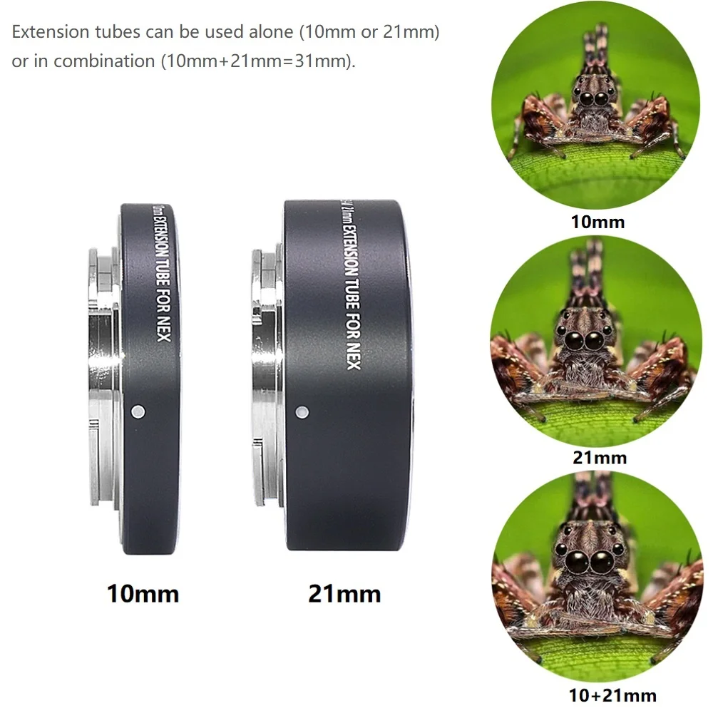 Mcoplus Metal Auto Focus Macro Extension Tube Ring 10mm 21mm for Sony E-Mount A7 A7R A7S A7II A6000 A6300 A6500 A6400 NEX5 NEX6