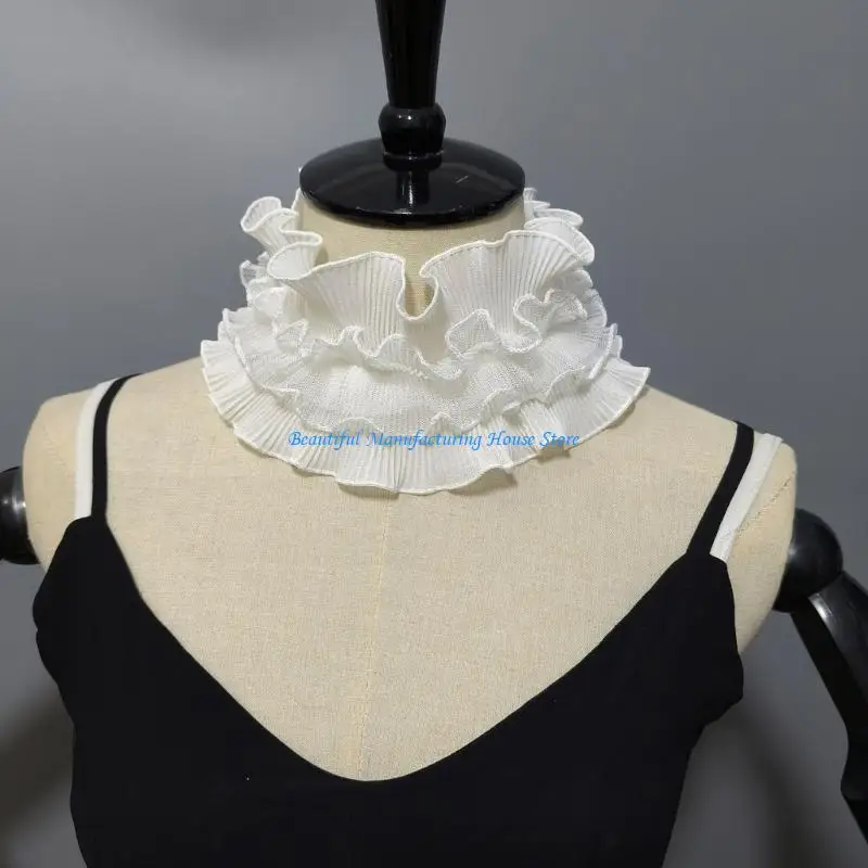 E56A Fashionable Lace Collar Multilayer Ruffle Collar Decorative Neckwrap for Office