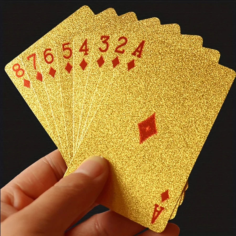 1 قطعة بطاقة لعب من رقائق الذهب بطاقة لعب الدولار الذهبي مقاومة للماء، قابلة للغسل، لعبة ترفيهية متينة للحفلات
