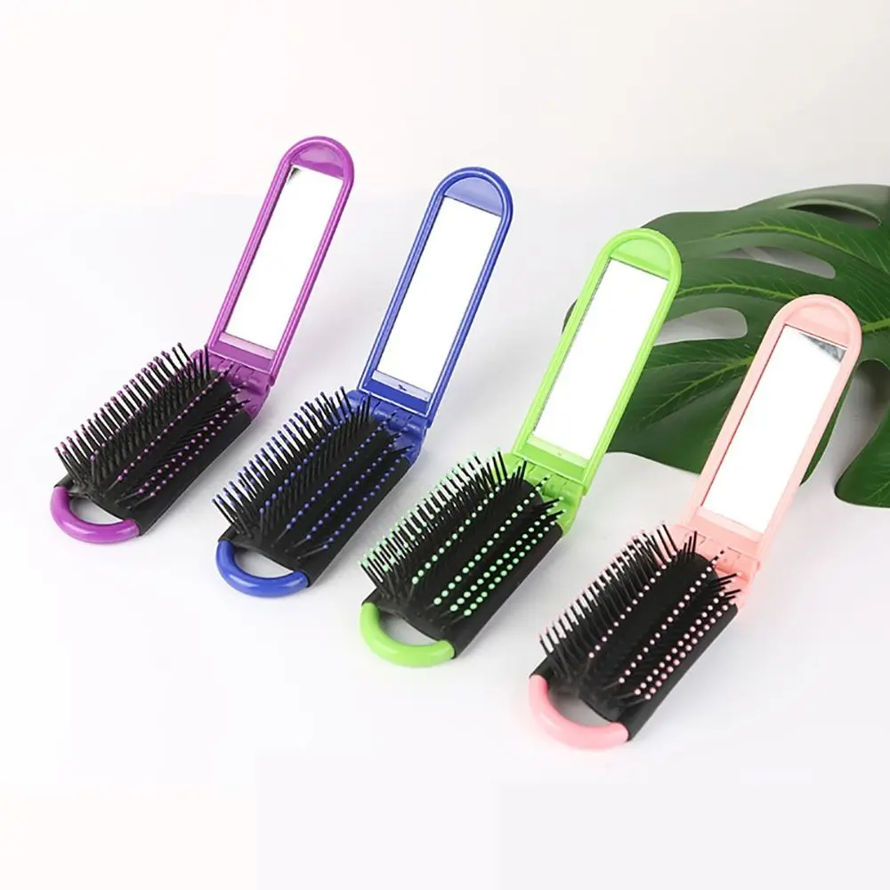 Anti Static 2 in 1 Comb Mirror Set Dual-Use Mini Air Bag Hair Comb Square Durable Foldable Hair Brush with Mirror