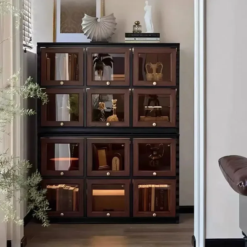 H-G17 French Medieval Floor Cabinet Oak Solid Wood Retro TV Cabinet Module Combination Storage Display Cabinet