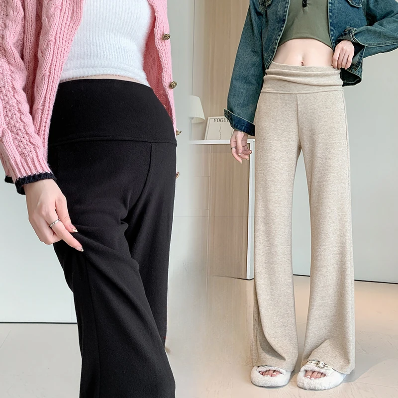 2025 Spring Autumn Pregnant Woman Wide Legs Trousers High Waist Maternity Straight Pants Soft and Comfortable Pregnancy Clothes