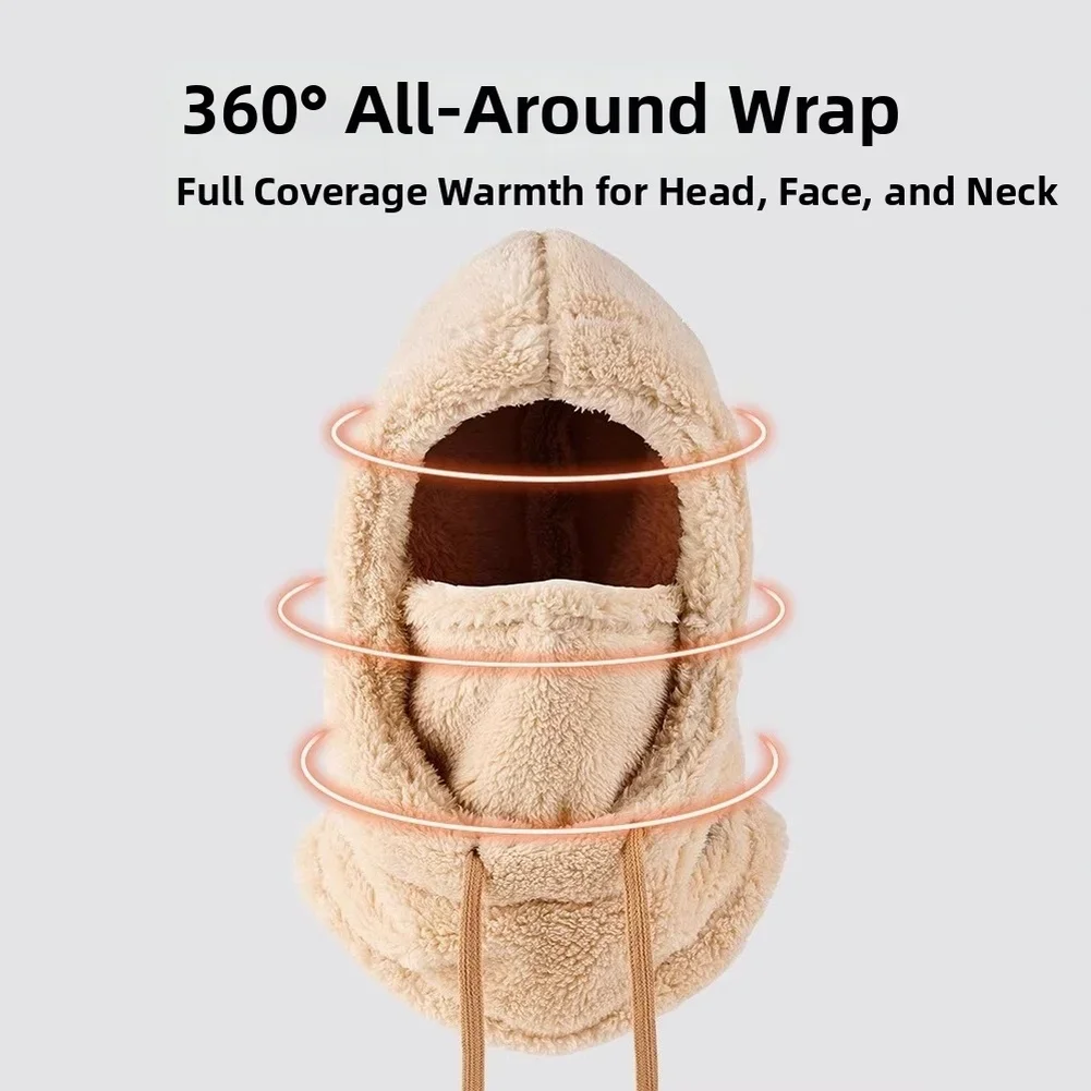 Unisex Winter Keep Warm Face Covering Hat Windproof For Men Women Outdoor Thicken Adjustable String Cap