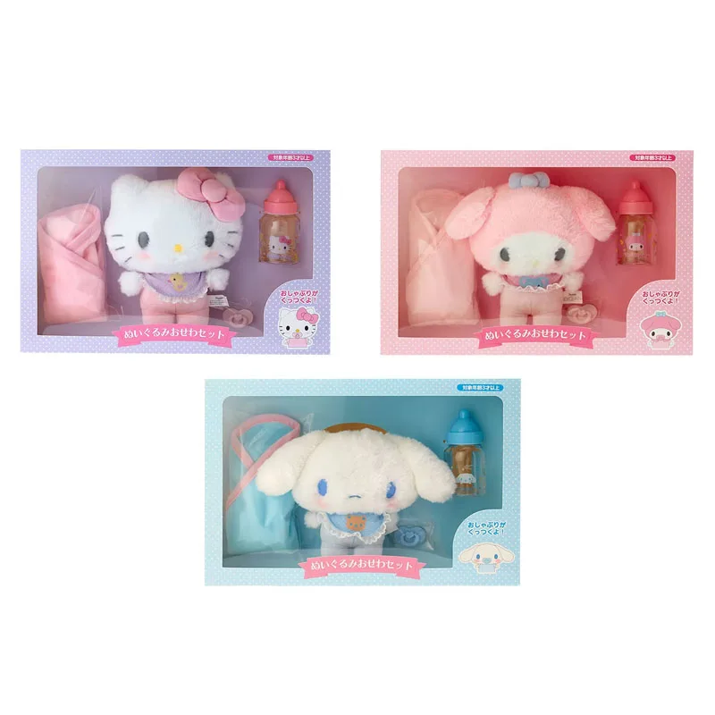 Original Sanrio Baby Bottle Doll Box Set Hello Kitty Cinnamoroll Melody Plush Customized Products Rooms Decoration Desk Toys