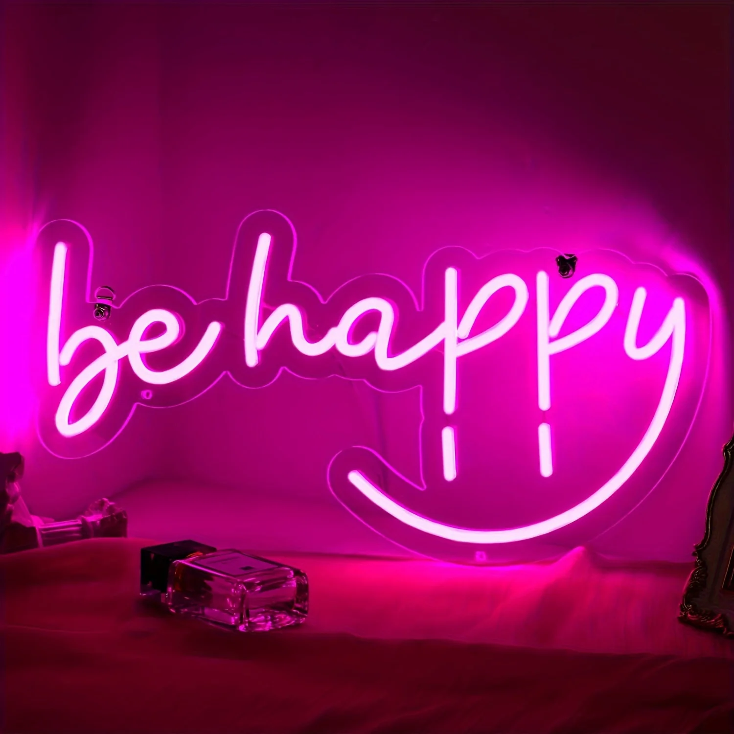 Be Happy Neon Light, dekoracja pokoju list Neon światła, przenośny znak różowa dioda LED, prezent na przyjęcie, dekoracja ścienna do sypialni w domu