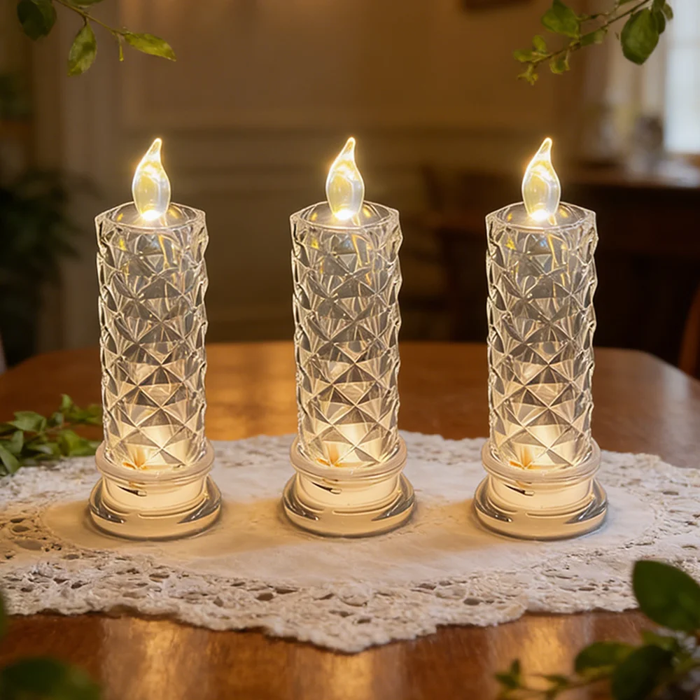 3pcs LED Rose Petal Candle Light - with Base, Romantic Luminous Candle Nightlight, Battery Powered,Suitable for Valentine's Day