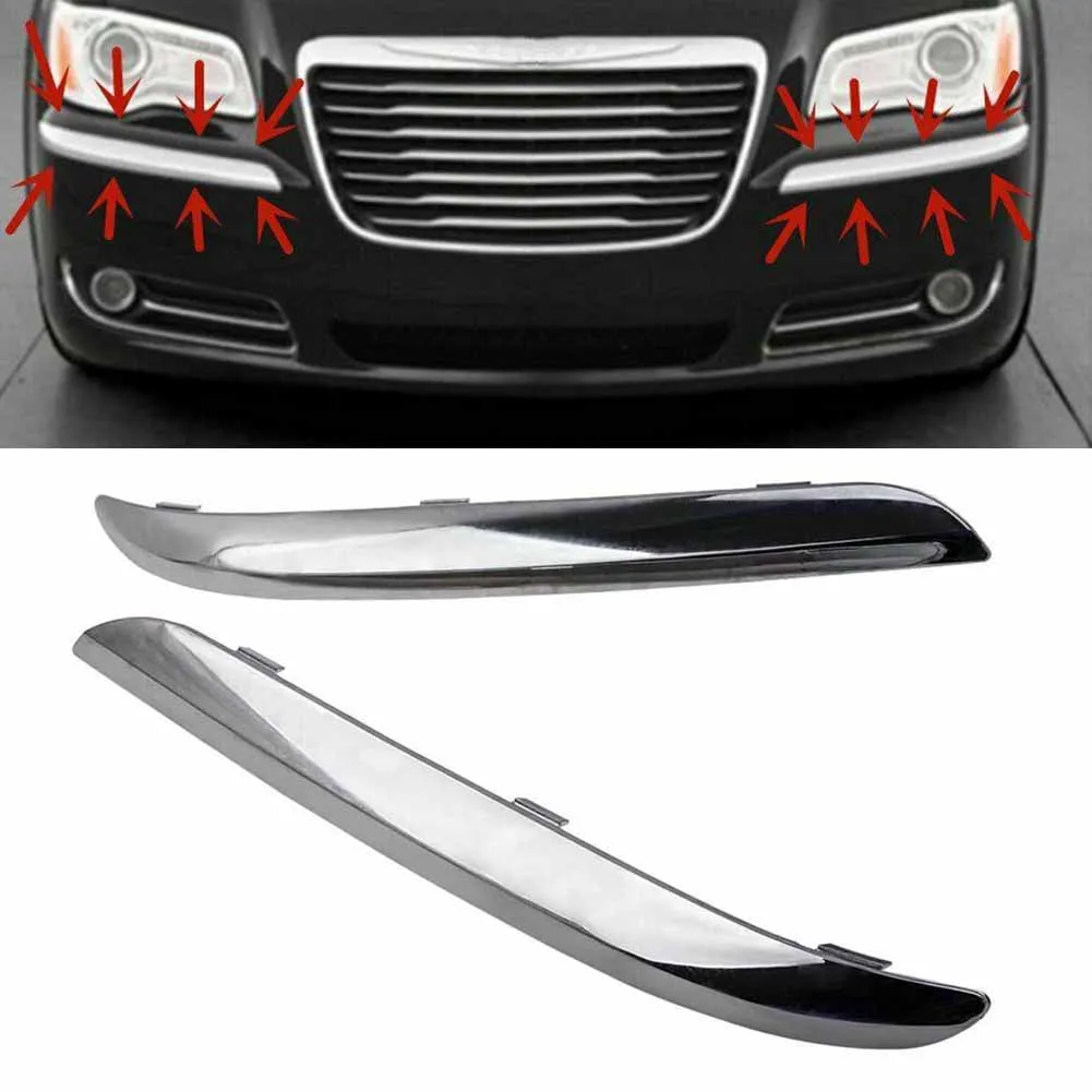 

2Pcs Car Front Bumper Trim Set For Chrysler 300 C Accent 2011-2013 2014 68127941AB 68127940AB LH & RH Chrome