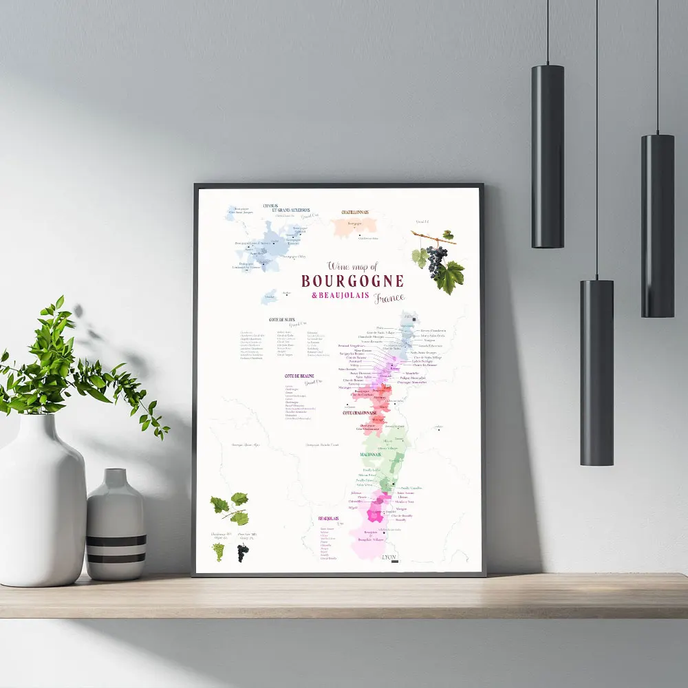 WINE BORDEAUX France Wine Map Wall Painting Canvas Print Restaurant French Cuisine Wine Bar Home Decor Souvenir Gift No Frame