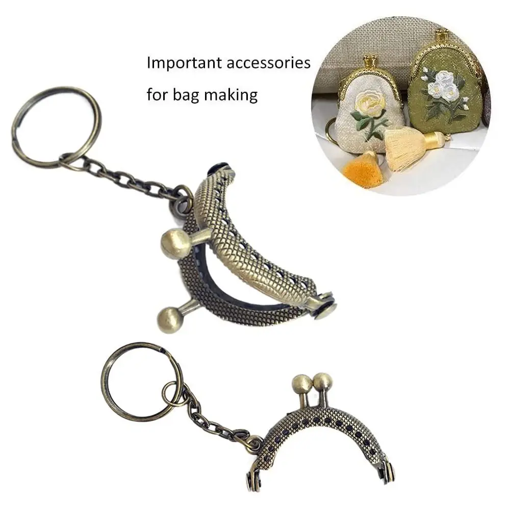 New 4cm Coin Purse Metal Frame Bag Change Purse Frame with Keychain Arch Frame Kiss Clasp Lock DIY Craft Wallet Accessories