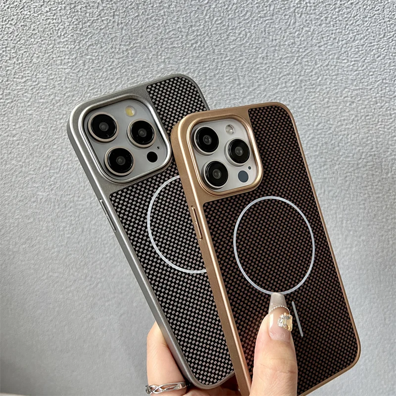Carbon Fibre Texture for MagSafe Phone Case for iPhone 16 17 17pro max 15 Pro 14 13 12 Magnetic Wireless Charging Bumper Cover