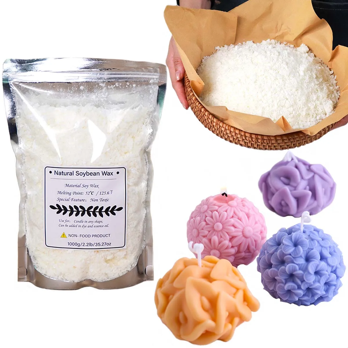 100/250/500/1000g Natural Soy Wax Flake DIY Handmade Candles Crafts Additive-Free Scented Candle Raw Material Making Kit