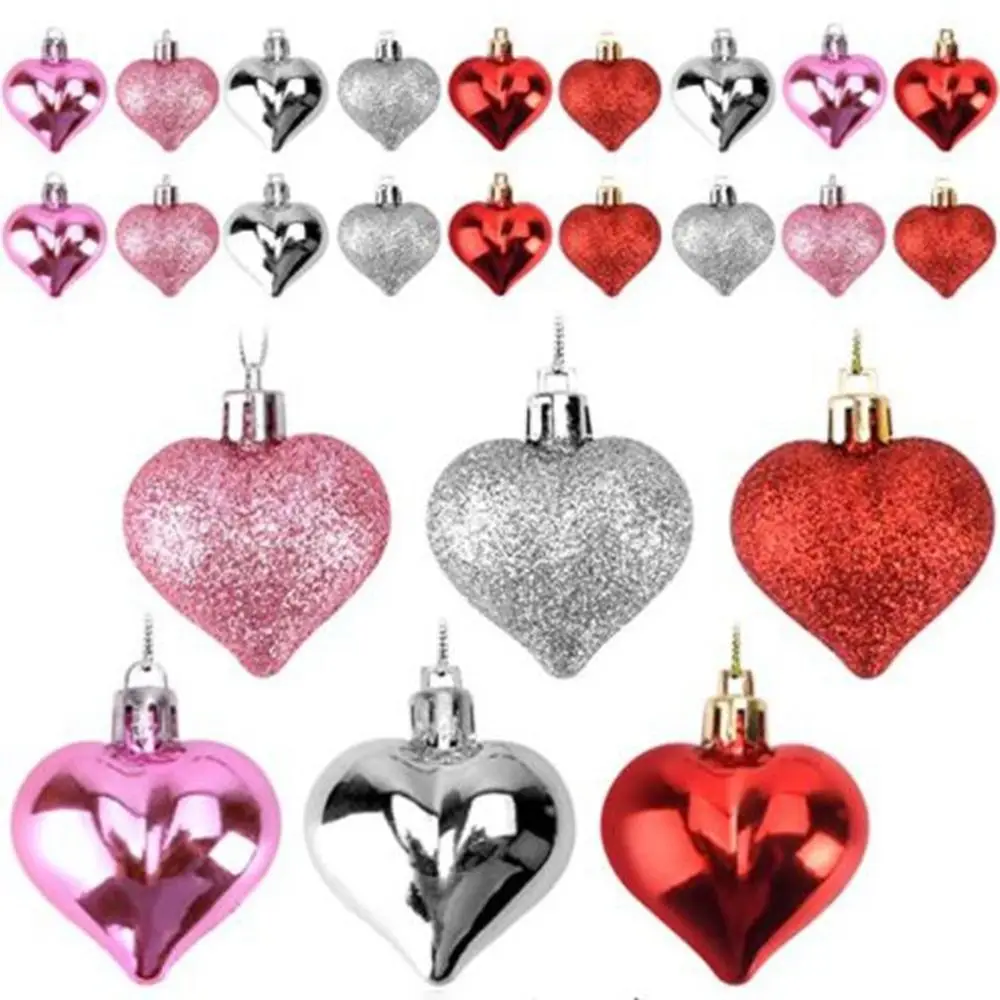 12Pcs/set Special-shaped Heart Ball Pendant Electroplated DIY Christmas Tree Wreath Ornament 3D Love Heart Pendant