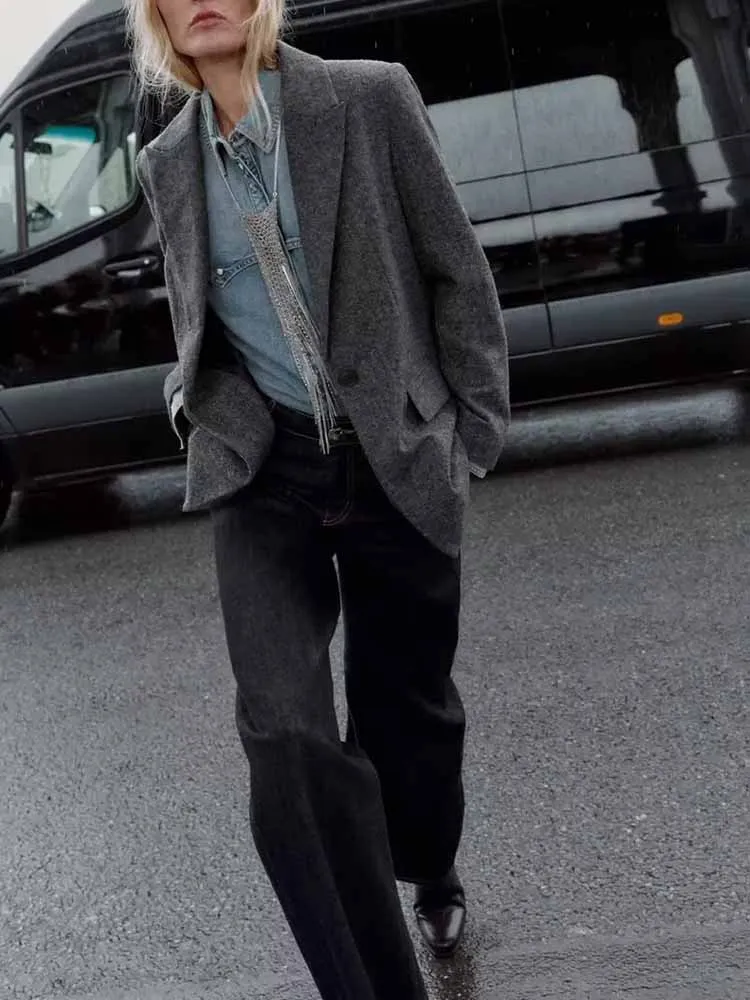 

Зимние новые поступления в европейском и американском стиле, модная женская одежда, универсальный блейзер с длинными рукавами и рисунком «елочка»