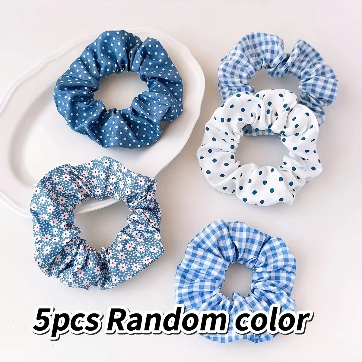

5pcs Random Color Fresh Plaid Scrunchie Simple Checkered Bun Hair Tie Ponytail Holder Hair Accessory