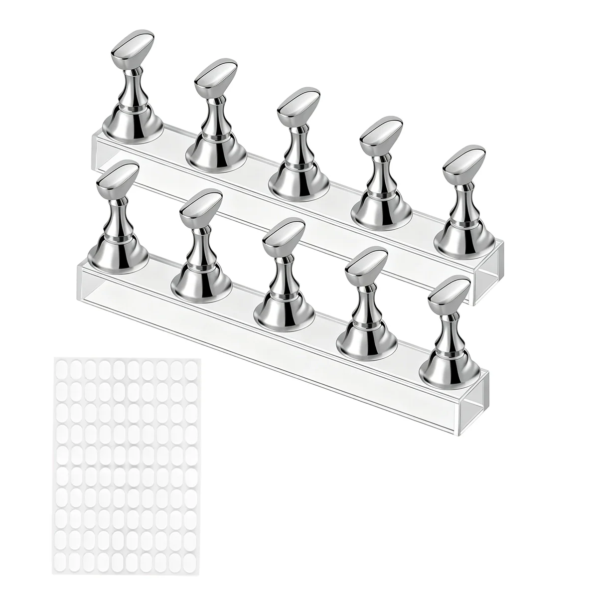 2 Sets Nagel-Übungsständer mit 100 Stück doppelseitigem Klebeband, Press-On-Nagelhalter für Nagelmalerei & Nagelkunst-Präsentation
