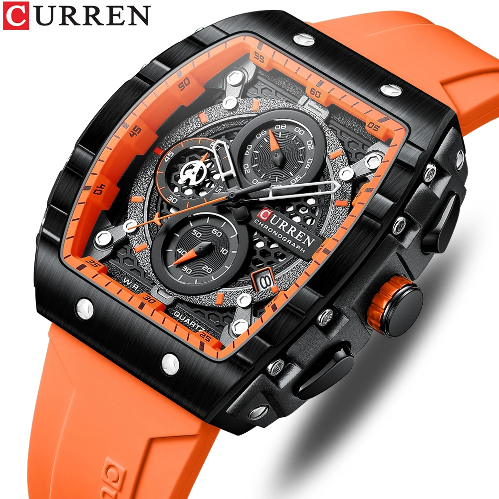 CURREN-Reloj de pulsera deportivo para hombre, cronógrafo de cuarzo, de silicona, resistente al agua, luminoso