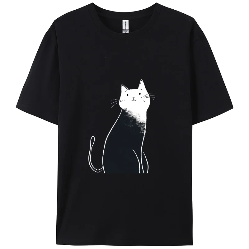 

Cute Line Cat Print,Berserk Short T-shirt,Short sleeve,100% cotton,Double-sided,Women, Holiday wear,Anime,Street, Y2K T-shirt