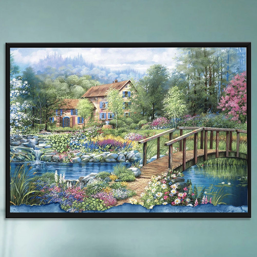 

14CT Stamped Embroidery Kits Woodland Villa Cotton Thread Printed DIY Needlepoint Kits Cross-Stitch Stamped Sets for Adults