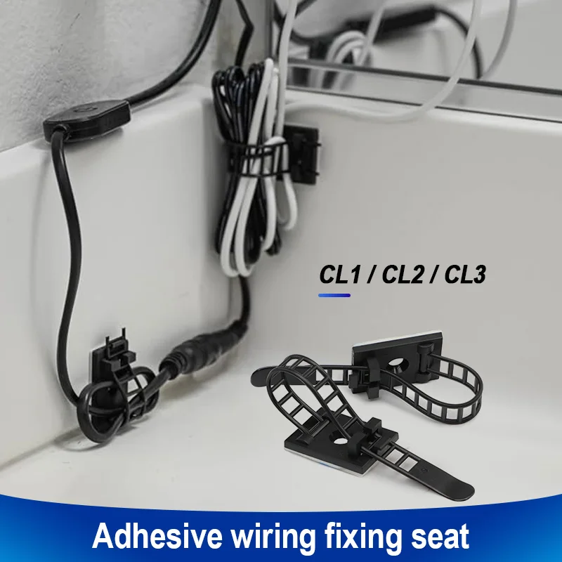 Cable Clips Self Adhesive Mount Wire Clamps Line Tie Fixed Adjustable Car Wire Cord Holder CL-1 CL-2 CL-3 White Black 10~100pcs