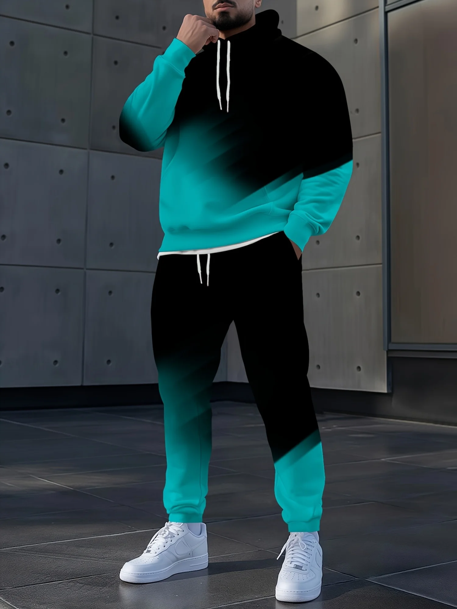 Traje con capucha con estampado 3D de Color degradado para hombre, sudaderas con capucha, pantalones de chándal, conjunto de chándal de dos piezas a la moda informal, ropa para hombre