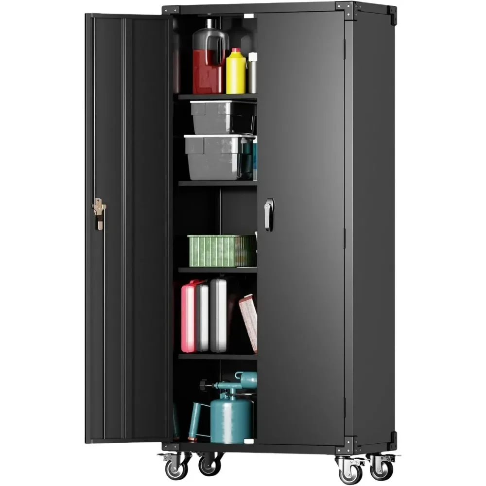 72''H Metal Garage Storage Cabinet with Wheels, Locking Steel Storage Cabinet, Rolling Tool Storage Cabinet for Garage,Office