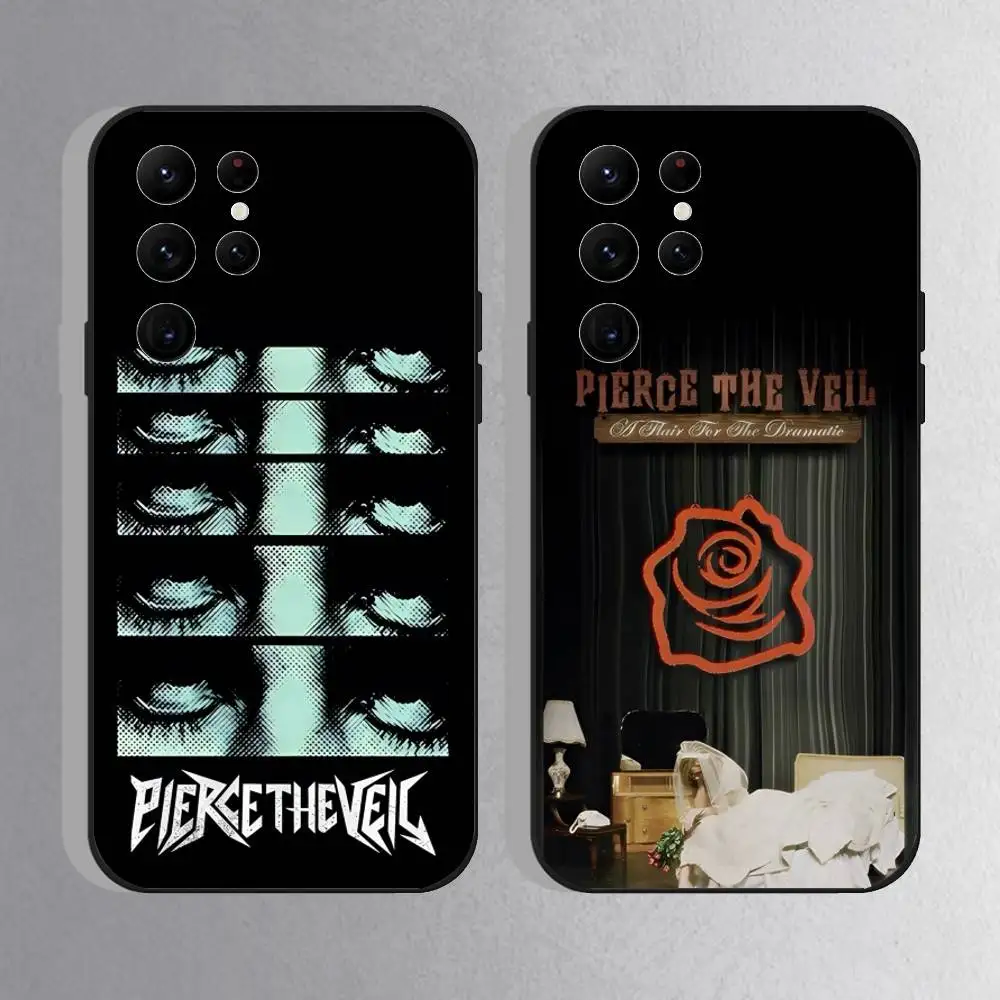 

Band P-Pierce The V-Veil Phone Case For Samsung S25,S24 Ultra,S20,S30 plus,S22 plus,S23,S30 Ultra 5G Silicone Black Shell