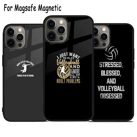 Play Volleyball Quotes Wireless Charge Phone Case For iPhone 17 Air 15 16 16e 14 13 11 12 Pro Max Plus Magsafe Magnetic Cover