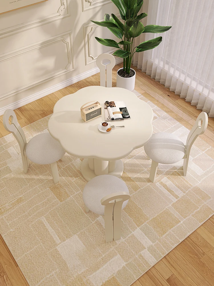 French retro cream wind rock slab dining table small apartment modern simplicity negotiation round creative dining table