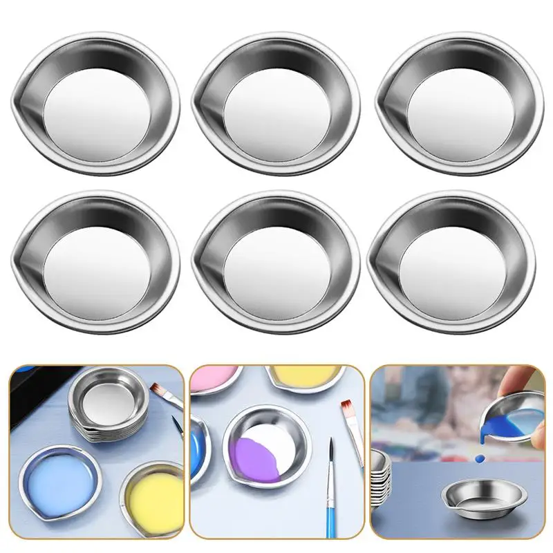 6/18pcs Pour Mouth Palette Stainless Steel Small Round Oil Palette Artist Watercolours Watercolor Oil Palettes Tray For Artist