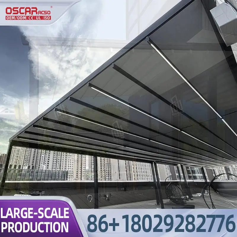 Motorized Retractable Sun Shading Sliding Shades for Outdoor Terrace in Restaurants or Bars Retractable Canopy Pergola