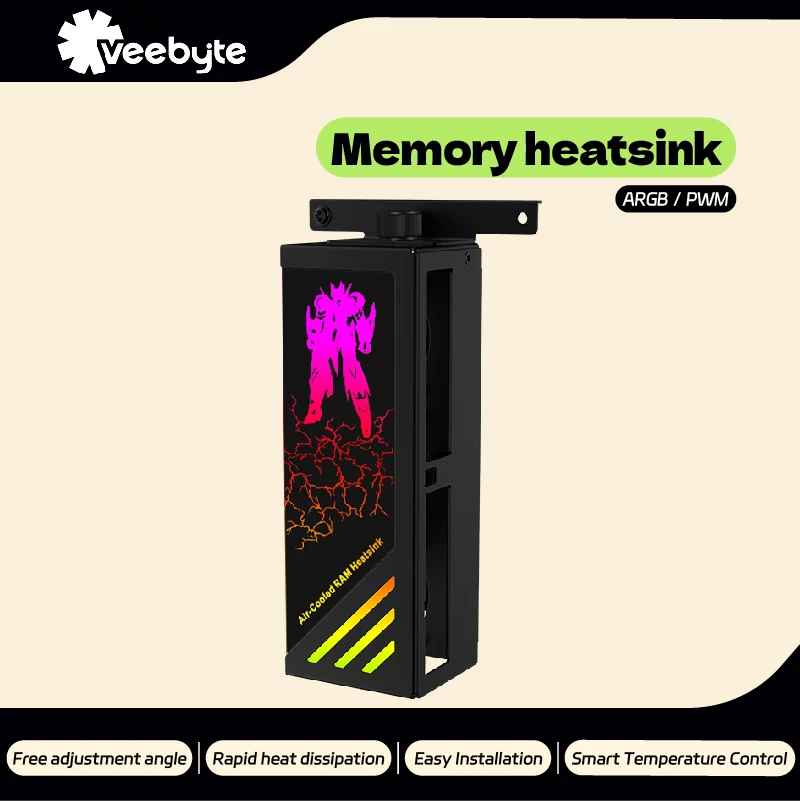 VEEBYTE R3-J1 Memory Heat Sink ARGB 4PIN PWM 5V 3PIN Easy Installation Low Noise Fast Heat Dissipation Metal Appearance