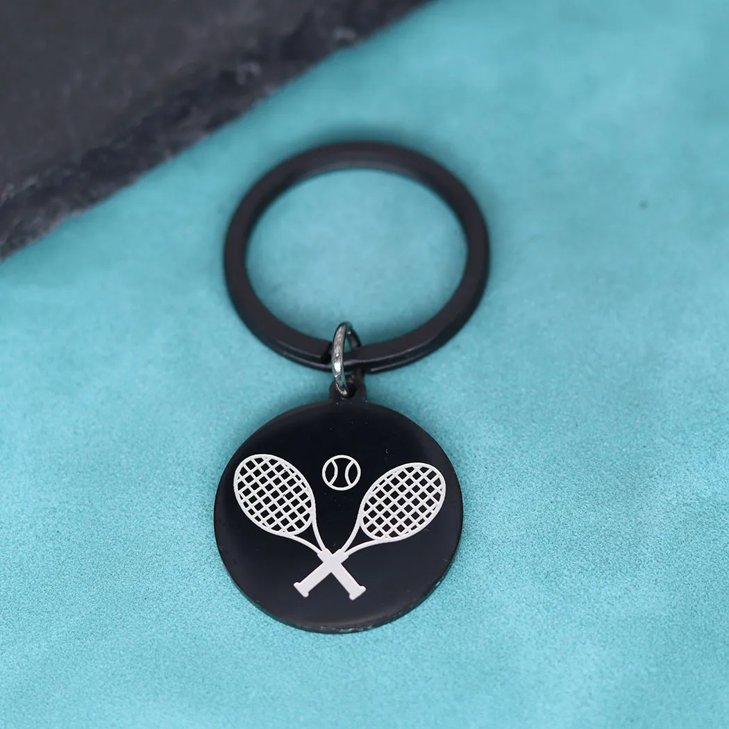 Black Tennis Racquet Stainless Steel Pendant Keychain For Men Women Gold Color Jewelry Bag Car Decor Birthday Gift for Boyfriend