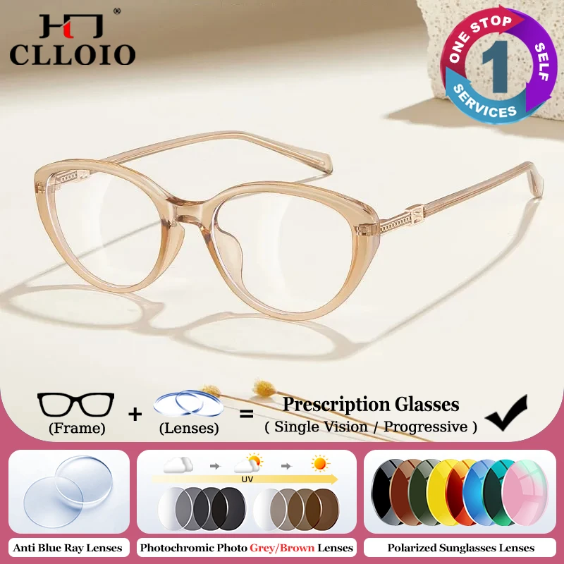 

CLLOIO New Fashion Cat Eye Progressive Prescription Glasses High Quality Women Optical Anti Blue Light Photochromic Eyeglasses